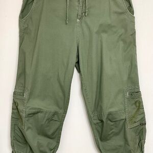 Prana Breathe Cropped Green Drawstring Cargo Hiking Pants Stretch Capri Size XL